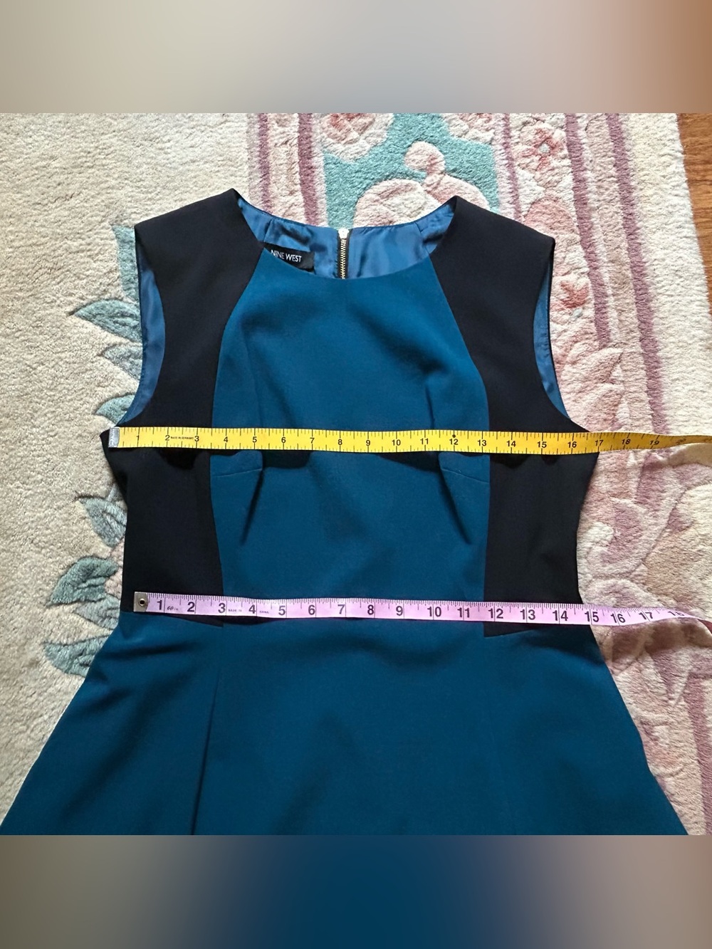 Nine West Teal Sleeveless A-Line Dress with Black Panels - Picture 12 of 12